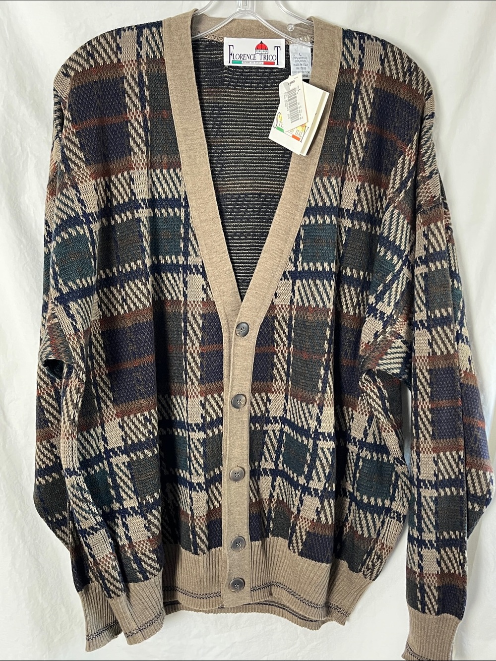 Vintage NWT Men's Plaid Button Cardigan Wool Blend Size Large